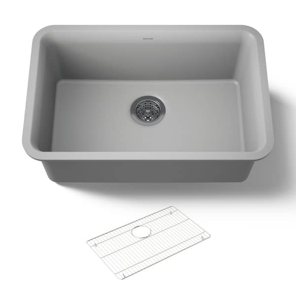 Cairn 27.5 in. x 18.3125 in. x 9.5 in. Neoroc Granite Composite Undermount Single-Bowl Kitchen Sink in Matte Grey