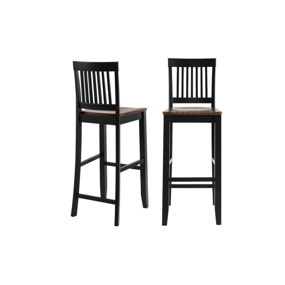 StyleWell Scottsbury Charcoal Black Wood Bar Stools with Slat Back and