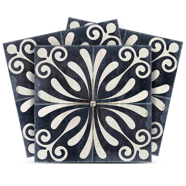 Ivory and Black B38 7 in. x 7 in. Vinyl Peel and Stick Backsplash Tile (24-Pack)