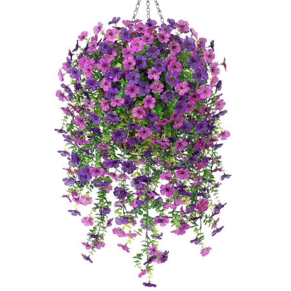 21.3 in. Rose Red Outdoor Artificial Silk Hanging Hydrangea