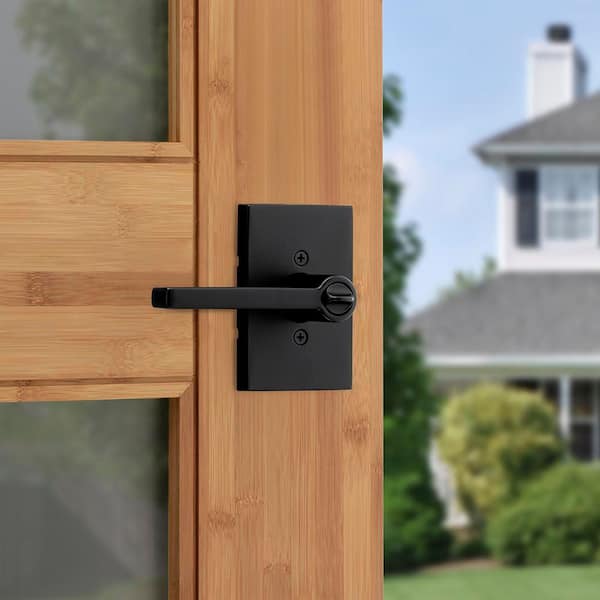 Kwikset Halifax Rectangle Rose Matte Black Keyed Entry Door Handle