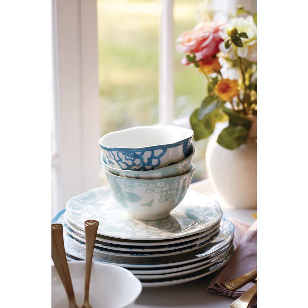 Cornflower Blue Porcelain Scalloped Edge Dinner Plates, Set of 4