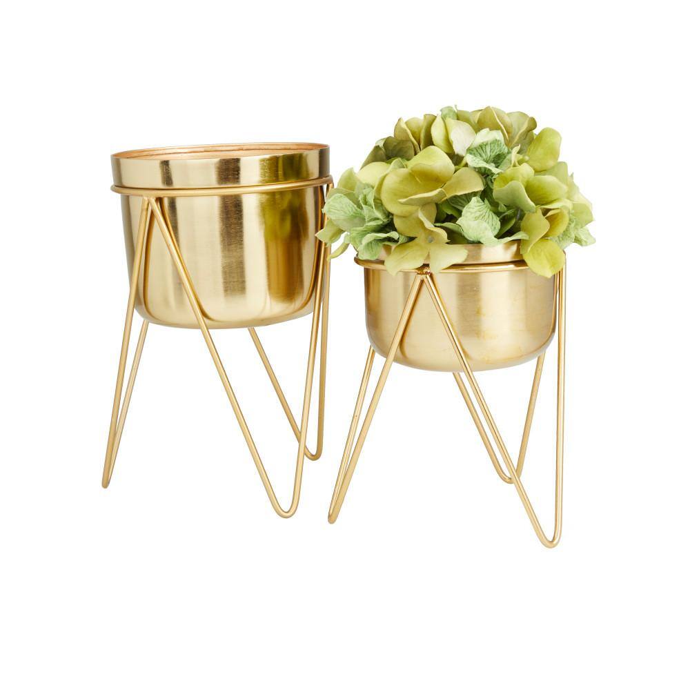 Modern Minimalist Gold Iron Planter with Stand, 7" Diameter