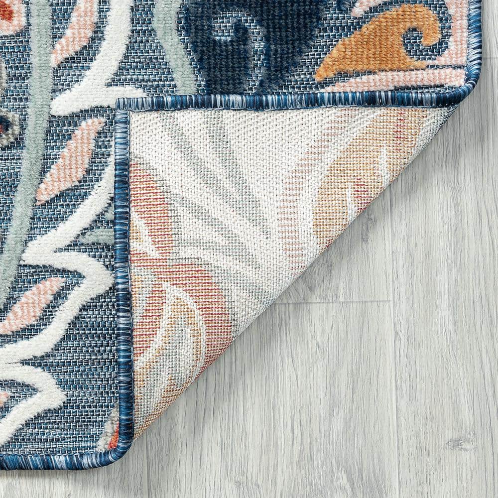 Tropic Floral Dark Blue Synthetic 5' x 7' Easy Care Area Rug