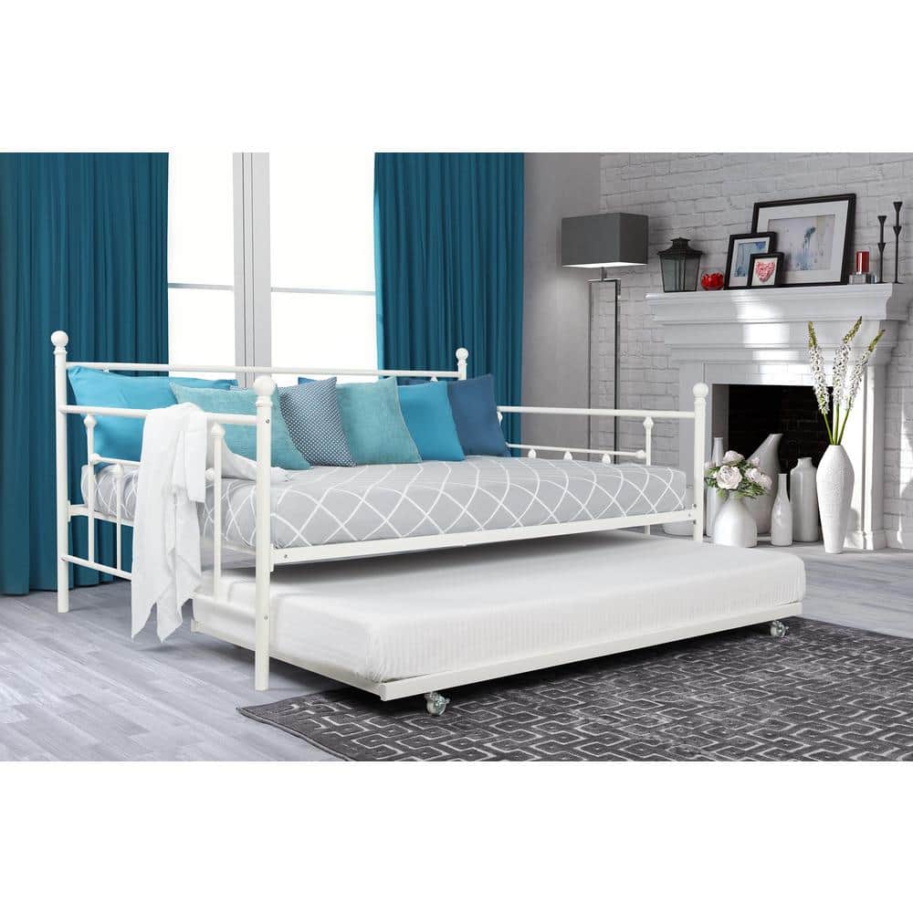 White Metal Full Daybed with Twin Trundle and Slats