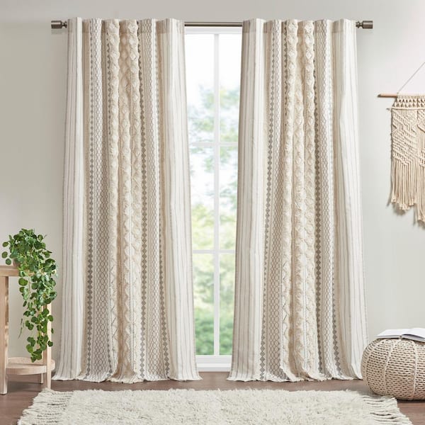 INK+IVY Imani Ivory Cotton 50 in. W x 95 in. L Room Darkening (Single Panel)