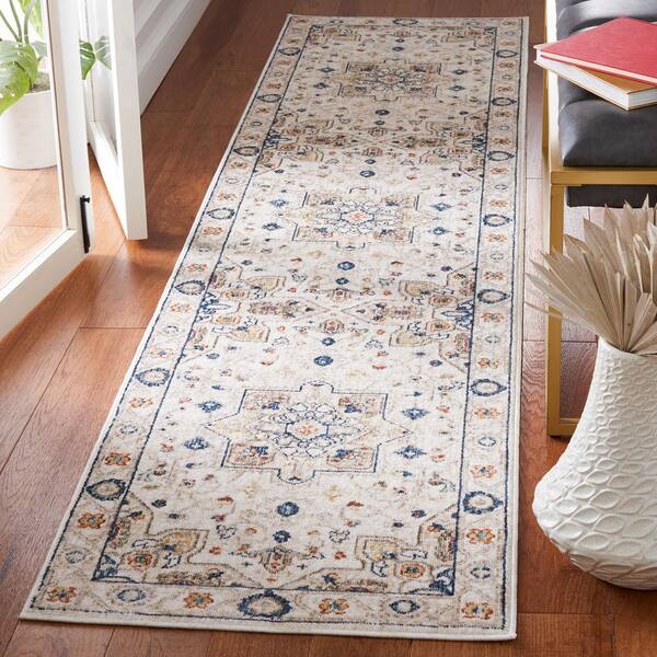 Olympia 2 ft. x 9 ft. Ivory/Beige Distressed Floral Runner Rug
