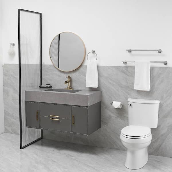 5-Piece Modern Bath Hardware Set with Towel Ring Toilet Paper Holder Towel Hook Towel Bar Wall Mount in Brushed Nickel