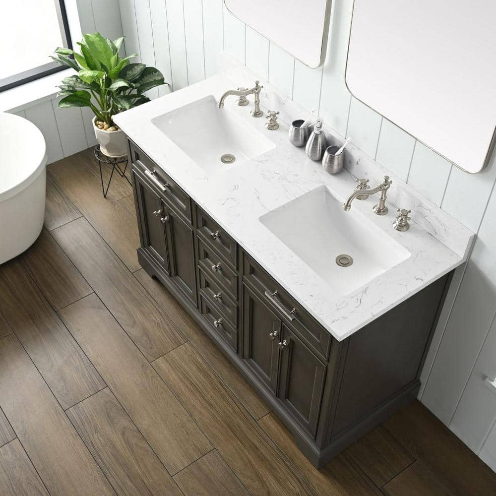 Thompson 54" Silver Gray Double Sink Freestanding Vanity