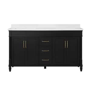 Salisbury 60 in. W x 22 in. D x 35 in. H Double Sink Bath Vanity in Impress Black with White Engineered Marble Top
