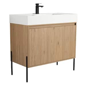 Crownpoint 36 in. Freestanding Single Bright Oak Bathroom Vanity with White Acrylic Sink Top Unassembled