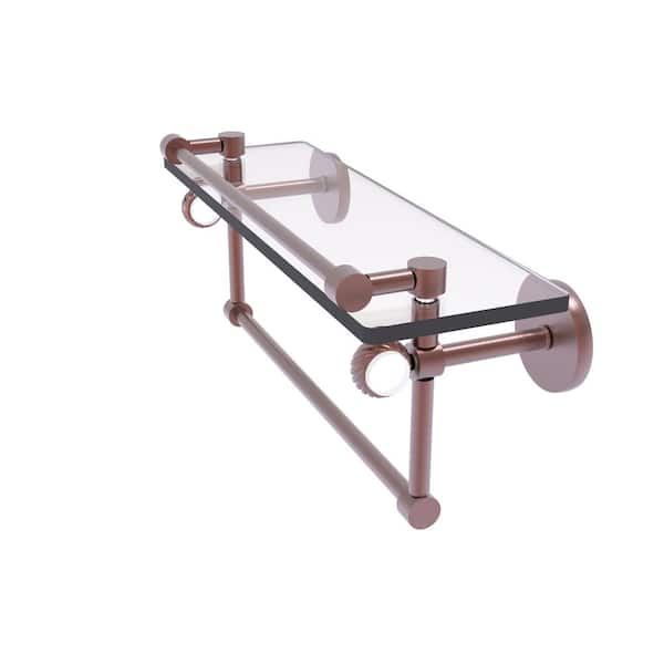 Allied Brass Clearview 16 in. W x 6.7 in. H x 5.8 in. D Glass Rectangular Shelf in Antique Copper with Towel Bar and Twisted Accents