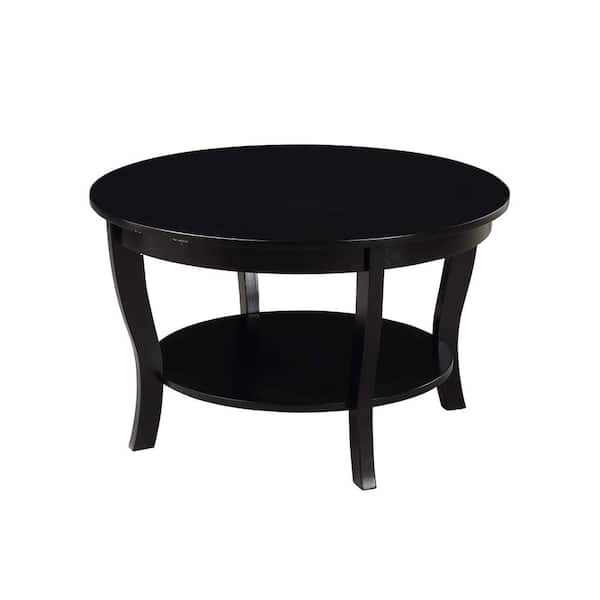 Black Medium Round Wood Coffee Table, Dark Wooden Round Coffee Table