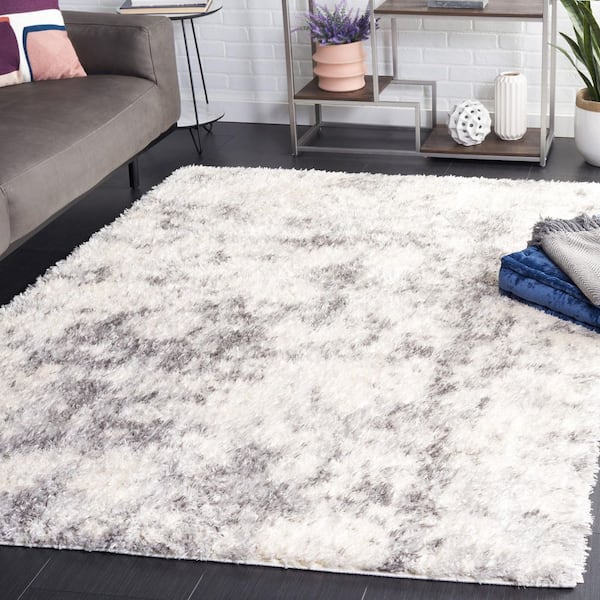 Lindsay Shag 9 ft. x 12 ft. Ivory/Gray Distressed Abstract Area Rug