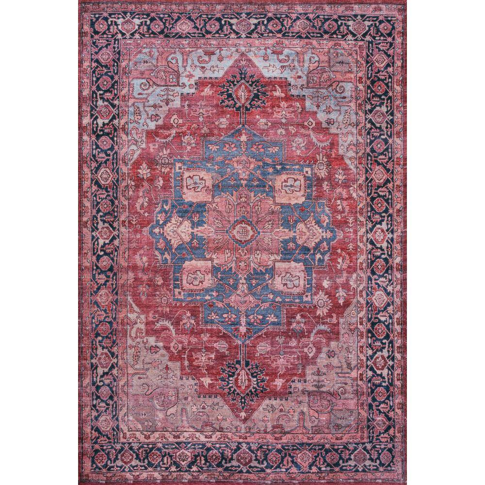 Maris Ornate Medallion Machine-Washable Red/Black/Blue Chenille 4' x 6' Area Rug
