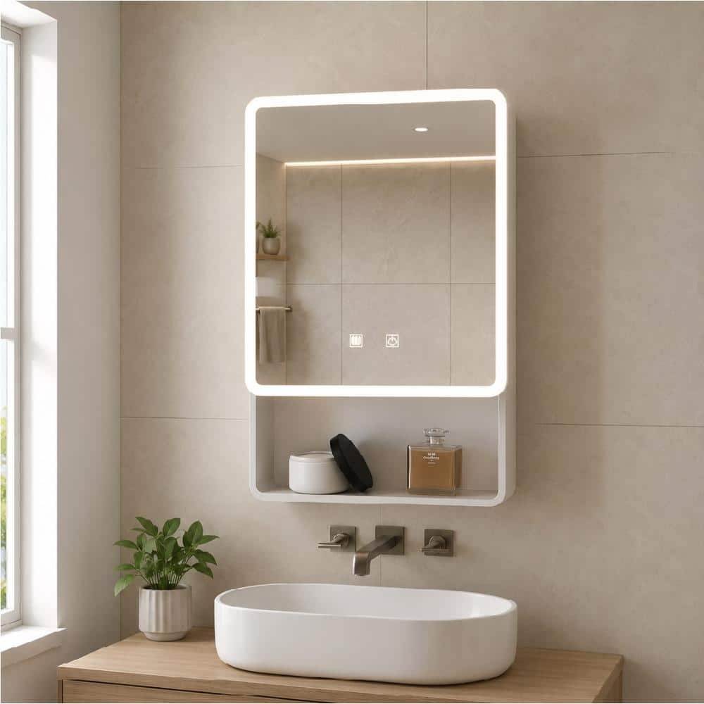20 in. W x 28 in. H White LED Lighted Surface Mount Medicine Cabinet with Mirror and Open Shelf price history on PriceWatchPro