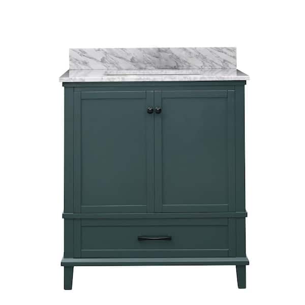 Merryfield 31 in. Single Sink Antigua Green Bath Vanity with White Carrara Marble Top (Assembled)