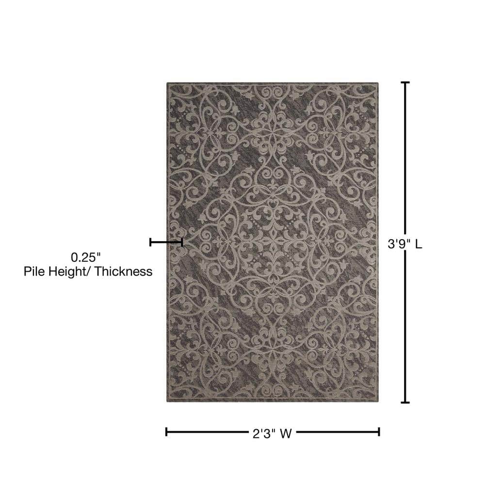 Gray Chenille and Wool Rectangular Area Rug 2'3" x 3'9"
