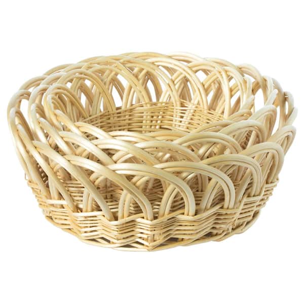 Vintiquewise Straw Decorative Round Beige Storage Basket with