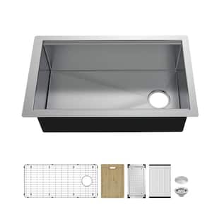 Professional Zero Radius 36 in Undermount Single Bowl 16 Gauge Stainless Steel Workstation Kitchen Sink with Accessories