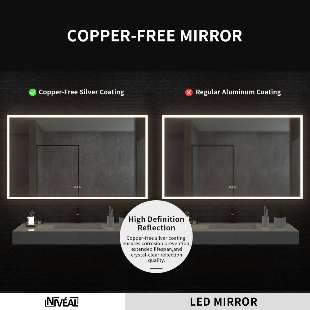 Clear 60" x 36" Frameless LED Bathroom Vanity Mirror