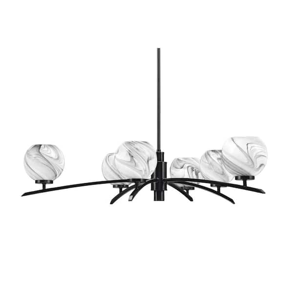 Unbranded Siena 6-Light Matte Black Chandelier, Round Chandelier with Onyx Swirl Glass Shades, No bulb Included