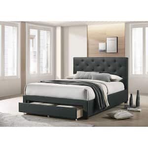 Stevies Dark Gray Full Upholstered Wood Frame Platform Bed With Foot Drawer