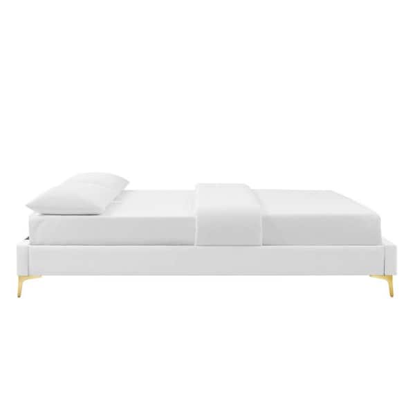 Sutton White Velvet Queen Performance Platform Bed Frame