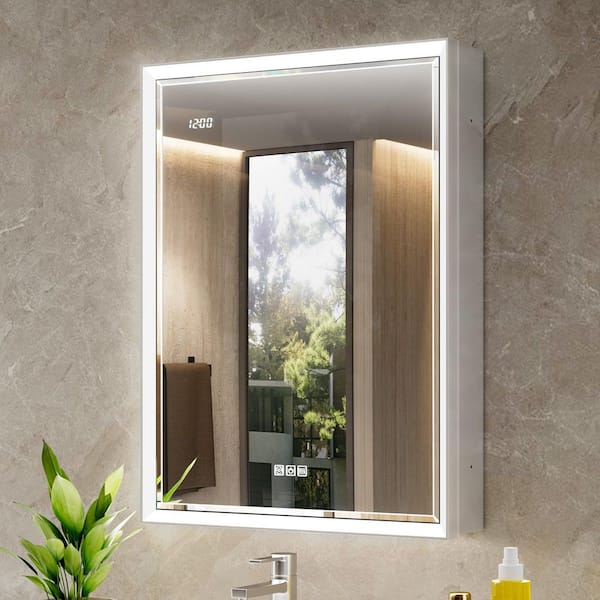 Anglora 24 in. W x 32 in. H LED Beveled Edge Rectangular Aluminum Recessed/Surface Wall Medicine Cabinet with Mirror