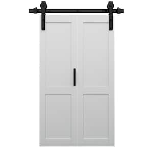 36 in. x 84 in. Solid Core White Primed MDF Paneled H Design Bi-Fold Door Style Barn Door with Hardware