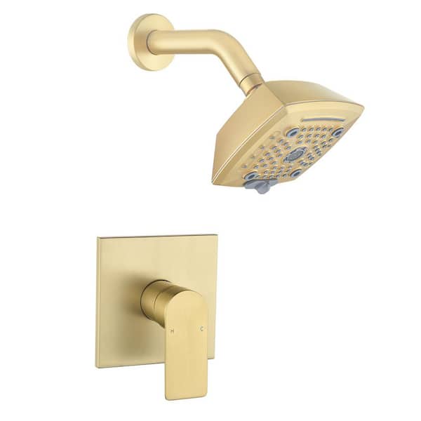 Single Handle 1-Spray Shower Faucet, 5 Functions Shower Head 2.5 GPM with Drip Free in Brushed Gold(Valve Included)