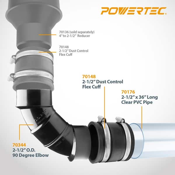2-1/2 in. x 36 in. Long Clear PVC Pipe with 2-1/2 in. OD 90° Elbow and 2-1/2 in. Dust Control Flex Cuff