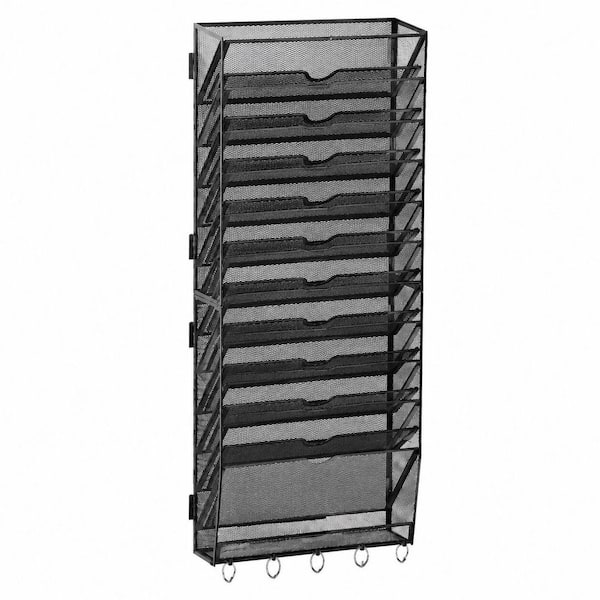 Black Metal Mesh Wall Mounted Magazine Rack Vertical File