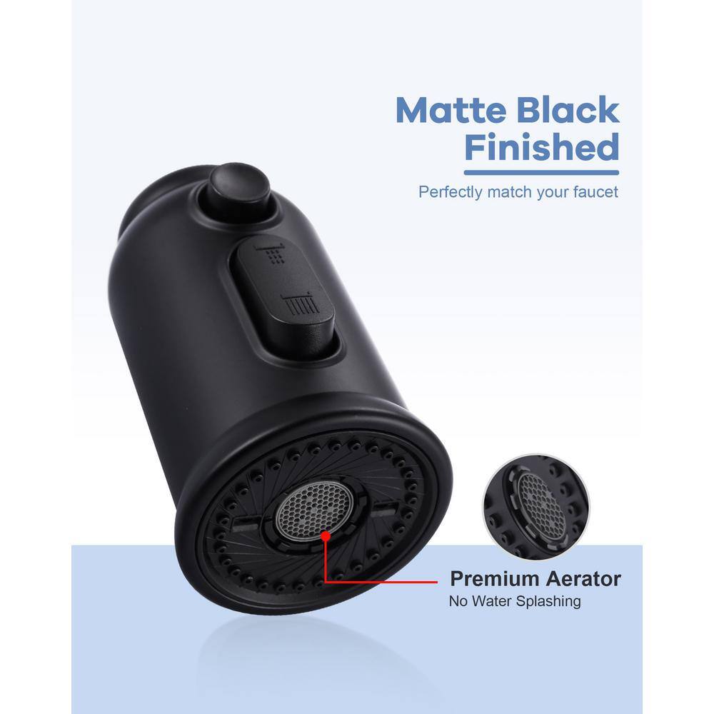 Matte Black 3-Function Kitchen Faucet Spray Head with Adapters