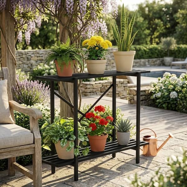 440 LBS Capacity 2-Tier Metal Plant Stand Indoor Outdoor AL1YF110