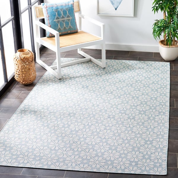 Martha Stewart 6 ft. x 10 ft. Aqua Monochrome Floral Area Rug