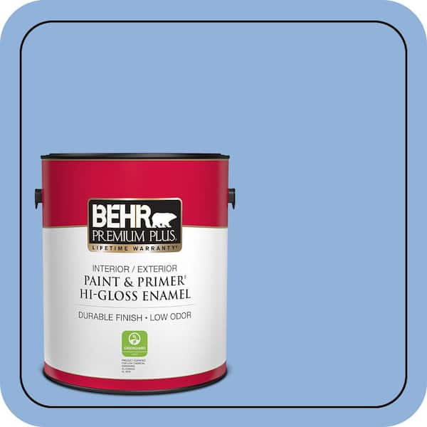 BEHR PREMIUM PLUS 1 gal. #580B-5 Cornflower Blue Hi-Gloss Enamel Interior/Exterior Paint & Primer