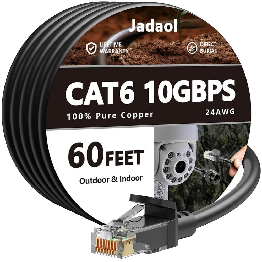 60 ft. Heavy-Duty Outdoor Cat 6 Unshielded Gold Plated Round Ethernet Cable - Black price history on PriceWatchPro