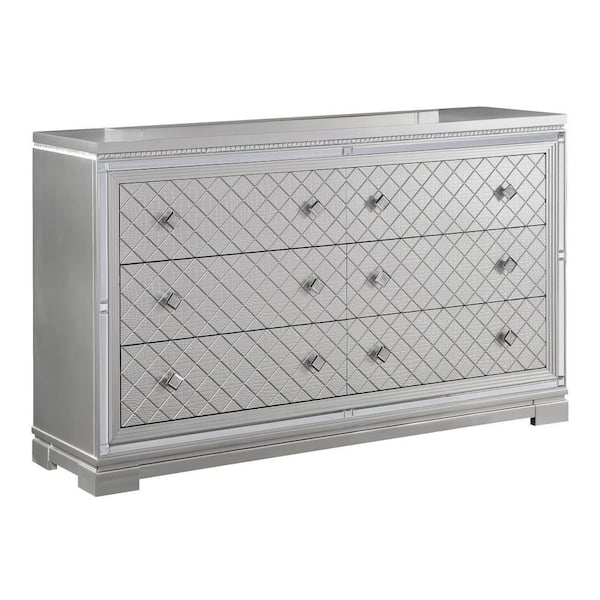 Benjara 62.5 in. Silver 6-Drawer Dresser