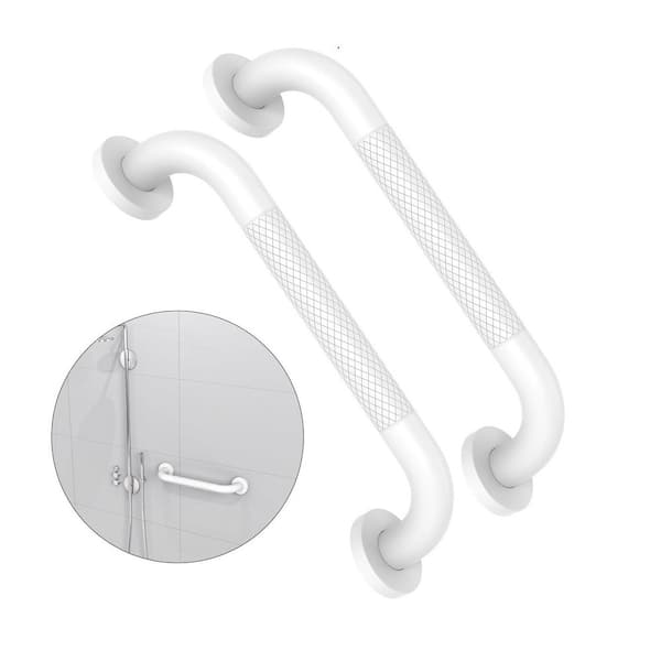 16 in. L x 1.25 in. W Concealed Screw Grab Bar Stainless Steel Anti-Slip for Bathtub and Shower, Seniors in White 2-Pack