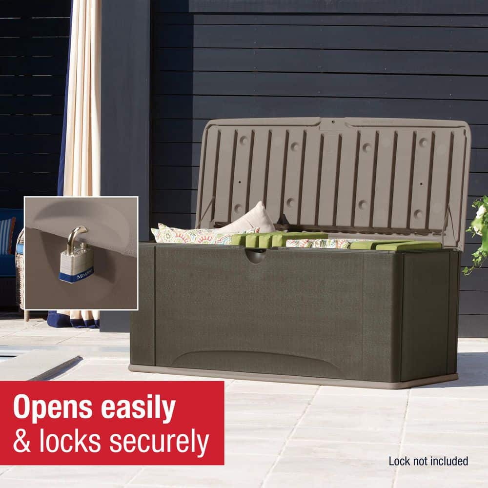 Extra-Large Gray and Brown Lockable Plastic Deck Box with Seat