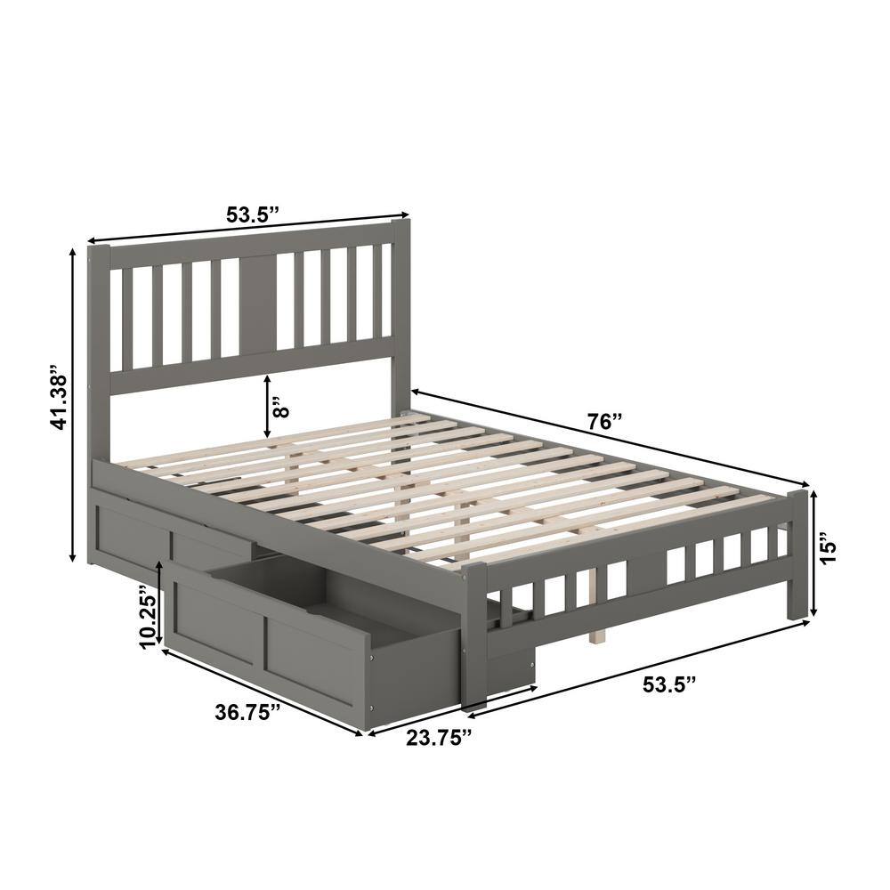 Tahoe Full Wood Frame Bed with Storage Drawers in Grey