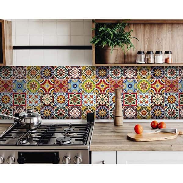 HomeRoots Mediterra Mosaic 6 in. x 6 in. Vinyl Peel and Stick Removable Tile Stickers (6sq. ft./pack)