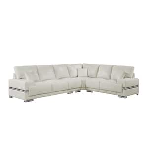 Kivington 129.13 in. W Breathable Faux Leather L-Shaped Sectional in White