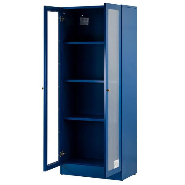 Glamour Home Avice 59 in. Blue French Door Metal Storage Cabinet