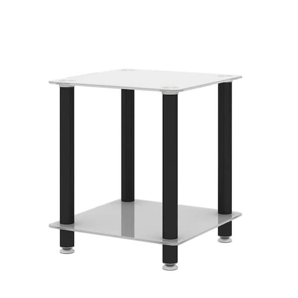 Unbranded White Square Outdoor Side Table, 2-Tier Space End Table, Indoor Modern Night Stand Sofa Table, with Storage Shelve