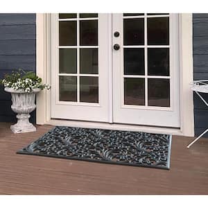 A1HC Floral Paisley Black 30 in x 48 in Natural Rubber Large Outdoor Durable Doormat