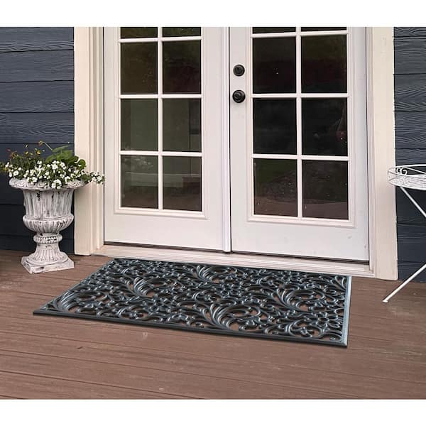 A1HC Floral Paisley Black 30 in x 48 in Natural Rubber Large Outdoor Durable Doormat