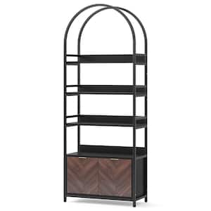 Eulas 75.1 in. Tall Black and Brown Engineered Wood 4-Shelf Standard Bookcase with Cabinet