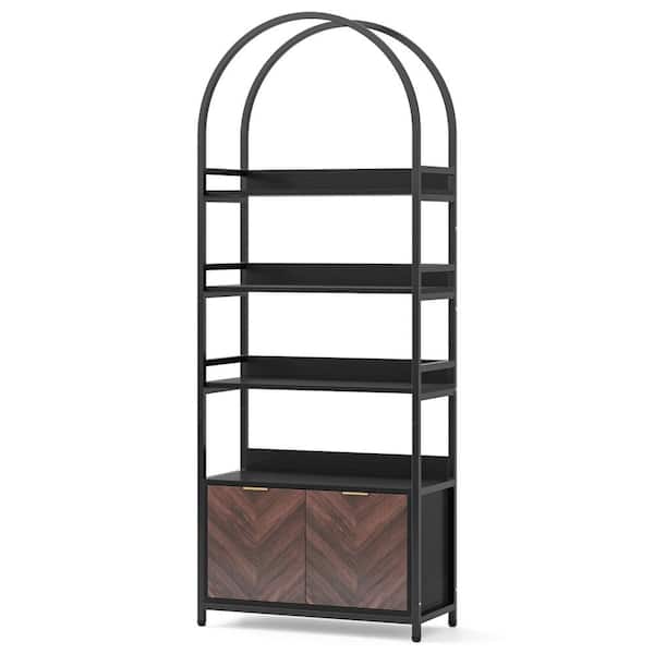 BYBLIGHT Eulas 75.1 in. Tall Black and Brown Engineered Wood 4-Shelf Standard Bookcase with Cabinet